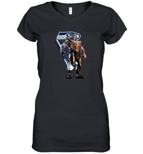 NFL Thanos Marvel Avengers Endgame Football Seattle Seahawks Women's V-Neck T-Shirt