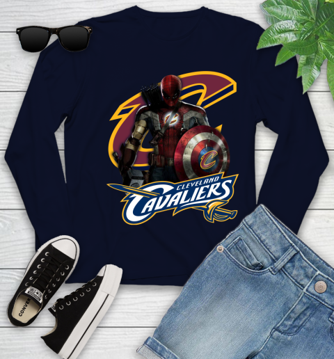 Cleveland Cavaliers NBA Basketball Captain America Thor Spider Man Hawkeye Avengers Youth Long Sleeve 3