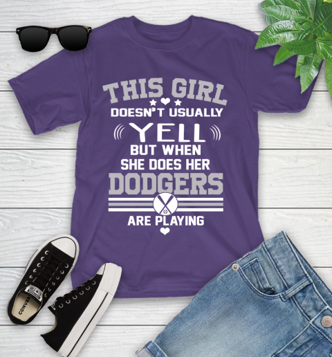 Los Angeles Dodgers MLB Baseball I Yell When My Team Is Playing Youth T-Shirt 3