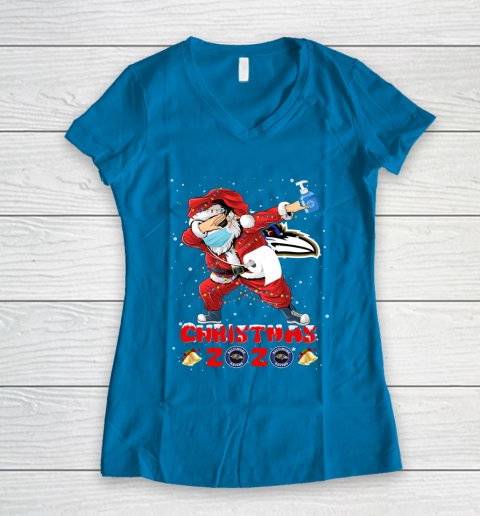 Baltimore Ravens Funny Santa Claus Dabbing Christmas 2020 NFL Women's V-Neck T-Shirt 5