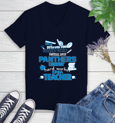 Carolina Panthers NFL I'm A Difference Making Student Caring Football Loving Kinda Teacher Women's V-Neck T-Shirt 2