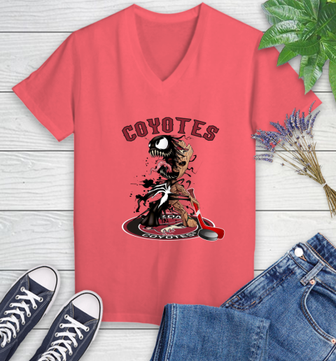 NHL Arizona Coyotes Hockey Venom Groot Guardians Of The Galaxy Women's V-Neck T-Shirt 6