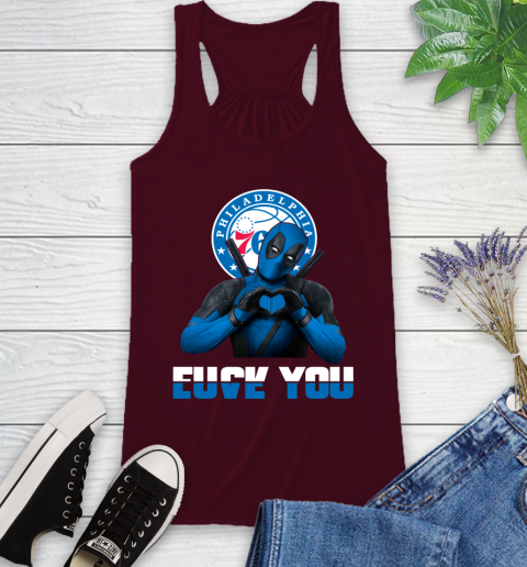 NBA Philadelphia 76ers Deadpool Love You Fuck You Basketball Sports Racerback Tank 2