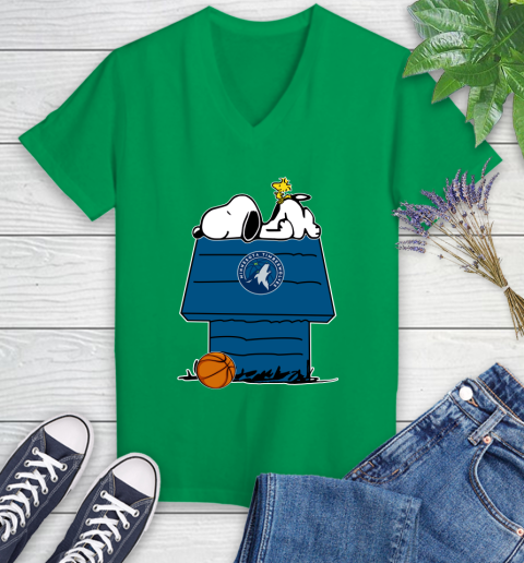 Minnesota Timberwolves NBA Basketball Snoopy Woodstock The Peanuts Movie Women's V-Neck T-Shirt 5