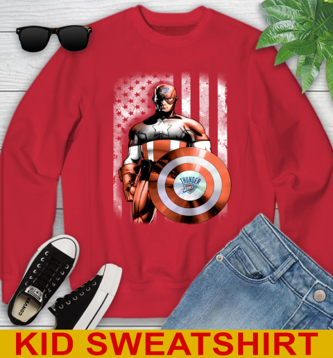 Oklahoma City Thunder NBA Basketball Captain America Marvel Avengers American Flag Shirt Youth Sweatshirt 7