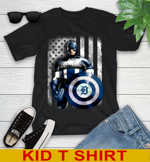Detroit Tigers MLB Baseball Captain America Marvel Avengers American Flag Shirt Youth T-Shirt