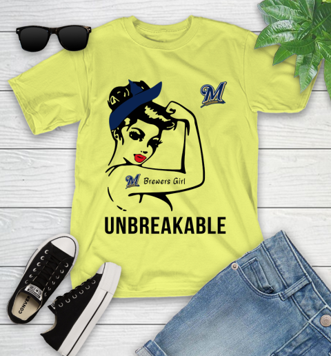 MLB Milwaukee Brewers Girl Unbreakable Baseball Sports Youth T-Shirt 15