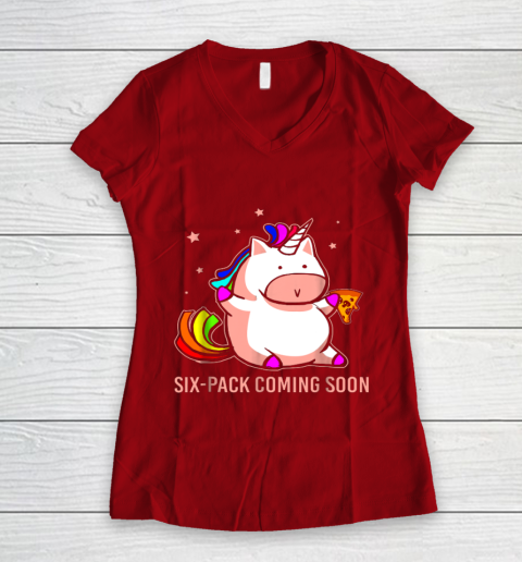 Unicorn Six Pack Funny Cute Shirt Coming Soon Fat Unicorn Women's V-Neck T-Shirt 8