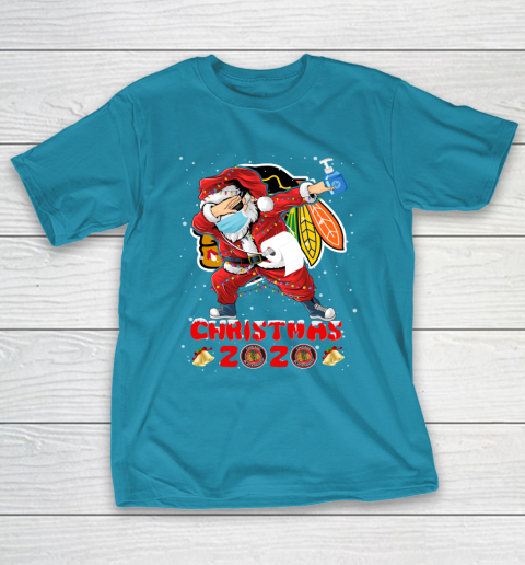 Chicago Blackhawks Funny Santa Claus Dabbing Christmas 2020 NHL T-Shirt 7