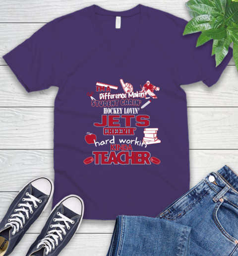 Winnipeg Jets NHL I'm A Difference Making Student Caring Hockey Loving Kinda Teacher V-Neck T-Shirt 9