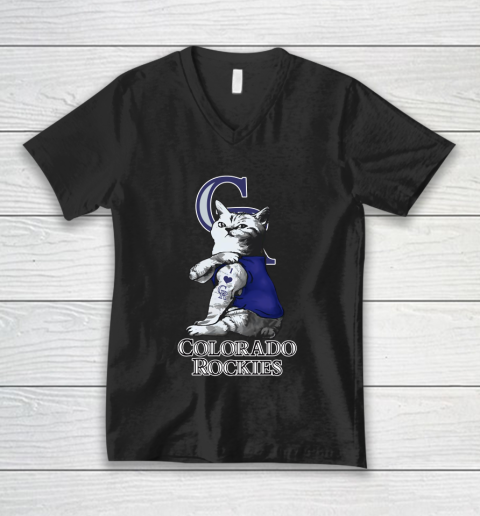 MLB Baseball My Cat Loves Colorado Rockies V-Neck T-Shirt
