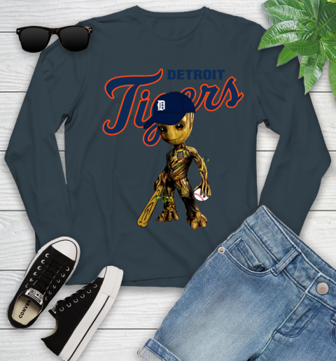 MLB Detroit Tigers Groot Guardians Of The Galaxy Baseball Youth Long Sleeve 8