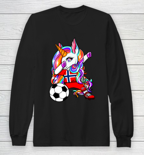 Dabbing Unicorn Norway Soccer Fans Jersey Norwegian Football Long Sleeve T-Shirt