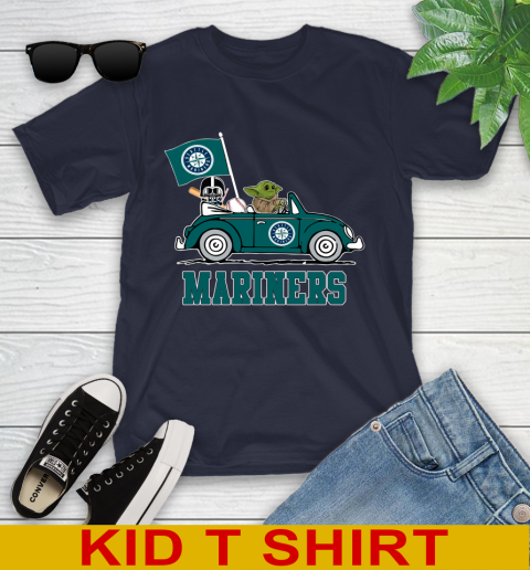 MLB Baseball Seattle Mariners Darth Vader Baby Yoda Driving Star Wars Shirt Youth T-Shirt 3