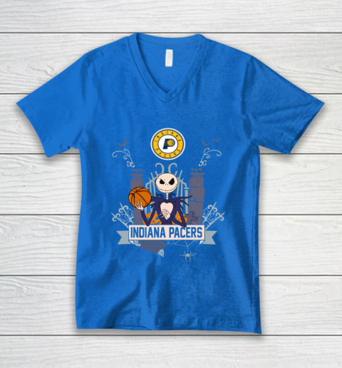 NBA Indiana Pacers Basketball Jack Skellington Halloween V-Neck T-Shirt 5