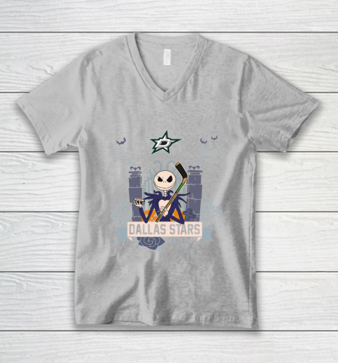 NHL Dallas Stars Hockey Jack Skellington Halloween V-Neck T-Shirt 3