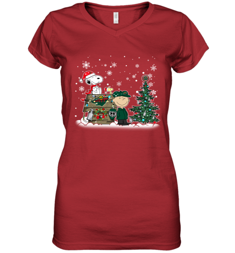 NHL Minnesota Wild Snoopy Charlie Brown Christmas Hockey Super Bowl Sports 4znxVvnnFtK women v neck t shirt 39 95 151514 front red