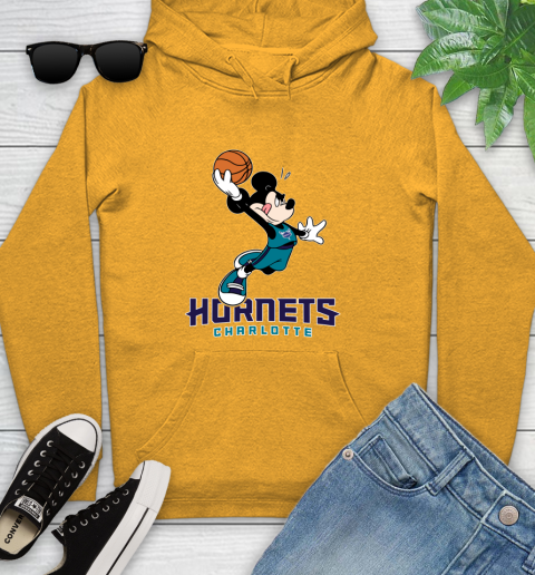 NBA Basketball Charlotte Hornets Cheerful Mickey Mouse Shirt Youth Hoodie 3