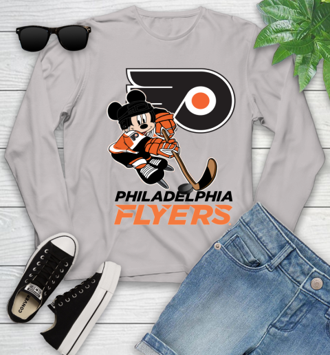 NHL Philadelphia Flyers Mickey Mouse Disney Hockey T Shirt Youth Long Sleeve 12
