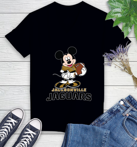 NFL Football Jacksonville Jaguars Cheerful Mickey Mouse Shirt Women's V-Neck T-Shirt