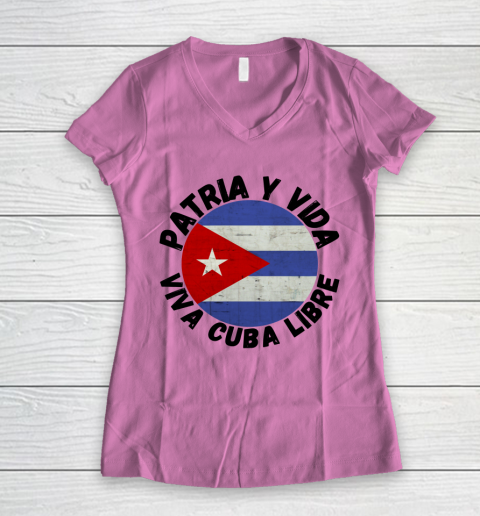 Patria Y Vida Viva Cuba Libre SOS CUba Free Cuba Women's V-Neck T-Shirt 8