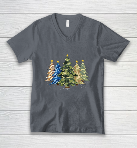 Camo Print Christmas Trees with Camouflage Print Xmas V-Neck T-Shirt 4