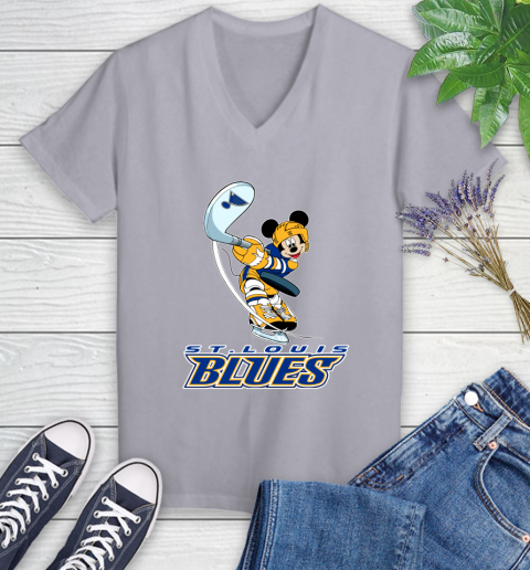 NHL Hockey St.Louis Blues Cheerful Mickey Mouse Shirt Women's V-Neck T-Shirt 4