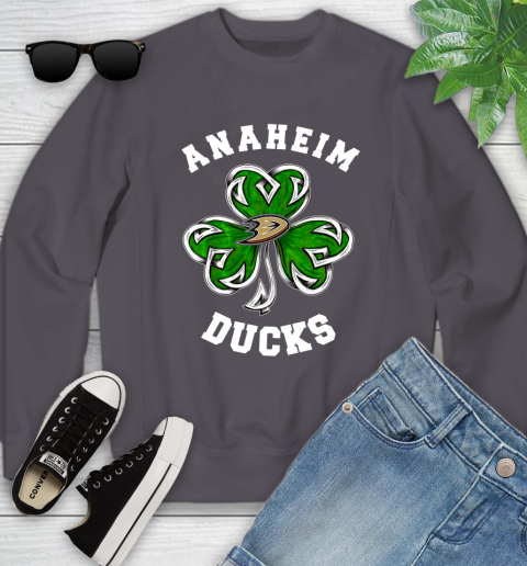 NHL Anaheim Ducks Three Leaf Clover St Patrick's Day Hockey Sports Youth Sweatshirt 6 NHL Anaheim Ducks Three Leaf Clover St Patrick's Day Hockey Sports Youth Sweatshirt - Image 6