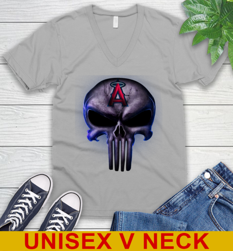 Los Angeles Angels MLB Baseball Punisher Skull Sports V-Neck T-Shirt 3