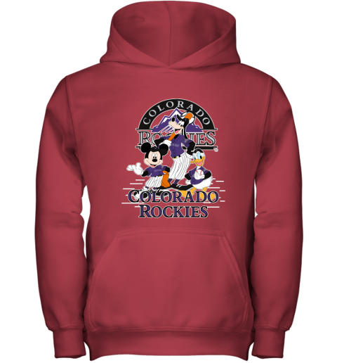 Colorado Rockies Mickey Donald And Goofy Baseball Youth Hoodie