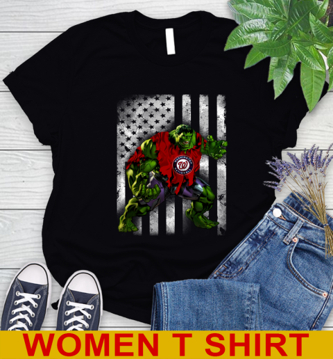 Atlanta Hawks Hulk Marvel Avengers MLB Baseball American Flag Women's T-Shirt