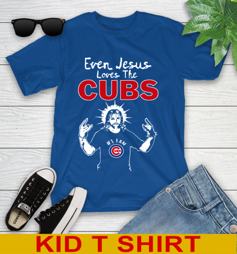 Chicago Cubs MLB Baseball Even Jesus Loves The Cubs Shirt Youth T-Shirt 10