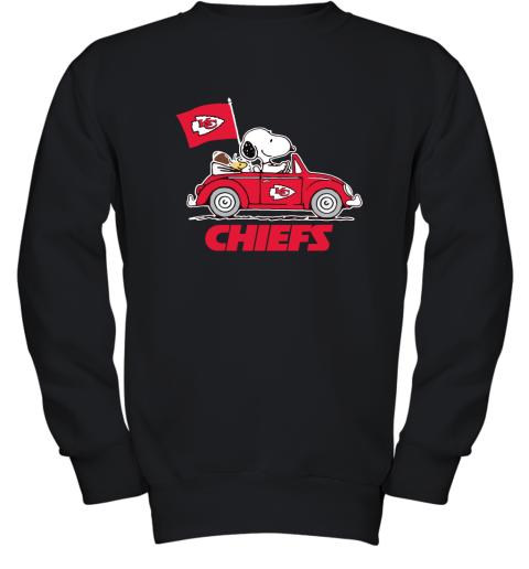 Snoopy And Woodstock Ride The Kansas City Chiefs Car NFL Youth Sweatshirt