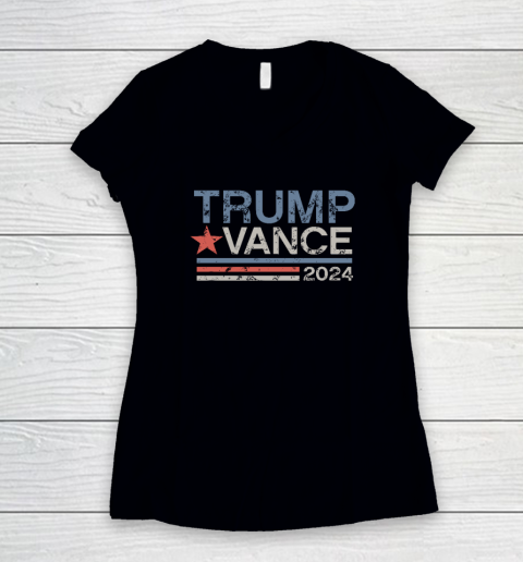 Trump Vance 2024 Retro Stripe Trump JD Vance Women's V-Neck T-Shirt