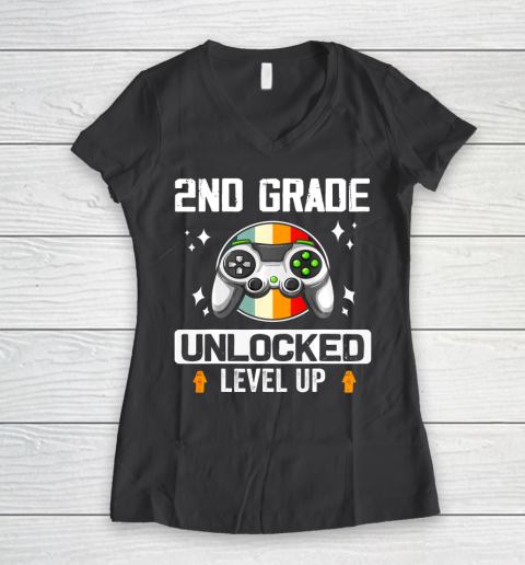 Next Level t shirts 2nd Grade Unlocked Level Up Back To School Second Grade Gamer Women's V-Neck T-Shirt 6