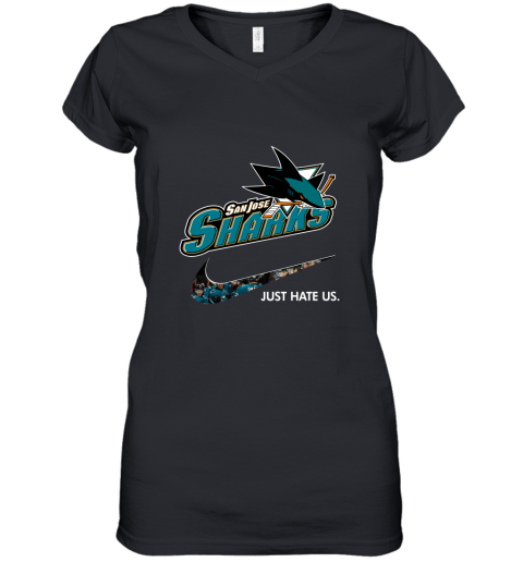 NHL Team San Jose Shark x Nike Just Hate Us Hockey Women's V-Neck T-Shirt