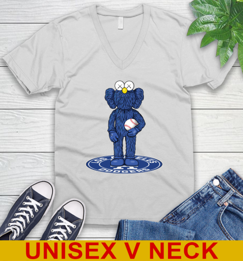MLB Baseball Los Angeles Dodgers Kaws Bff Blue Figure Shirt V-Neck T-Shirt
