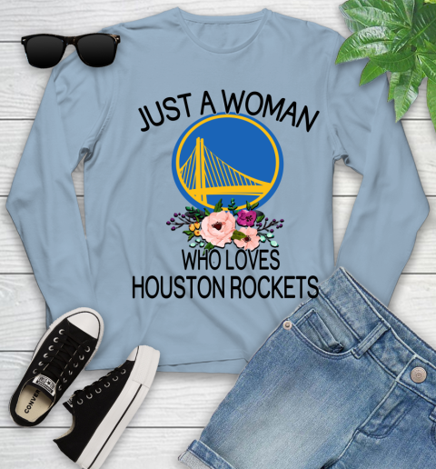 NBA Just A Woman Who Loves Houston Rockets Basketball Sports Youth Long Sleeve 6
