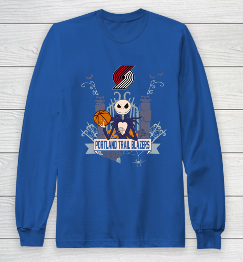 NBA Portland Trail Blazers Basketball Jack Skellington Halloween Long Sleeve T-Shirt 6