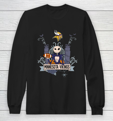 NFL Minnesota Vikings Football Jack Skellington Halloween Long Sleeve T-Shirt