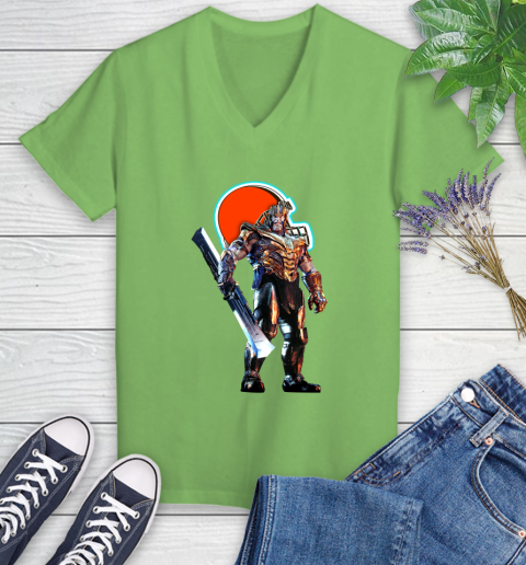 NFL Thanos Gauntlet Avengers Endgame Football Cleveland Browns Women's V-Neck T-Shirt 11