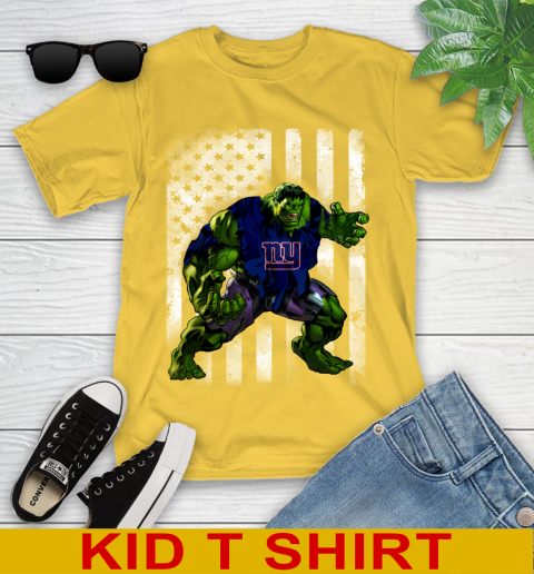 New York Giants Hulk Marvel Avengers NFL Football American Flag Youth T-Shirt 9