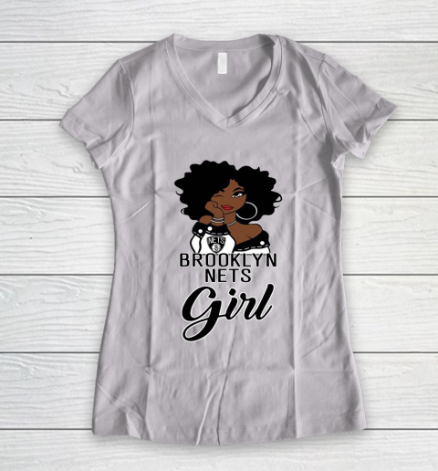 Brooklyn Nets Girl NBA Women's V-Neck T-Shirt 2