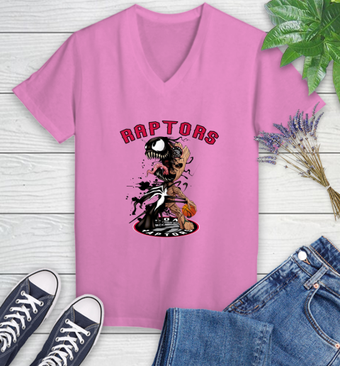 NBA Toronto Raptors Basketball Venom Groot Guardians Of The Galaxy Women's V-Neck T-Shirt 14