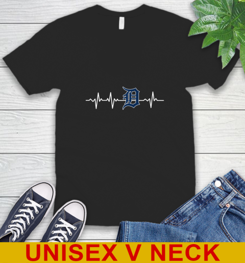 Detroit Tigers MLB Baseball Heart Beat Shirt V-Neck T-Shirt