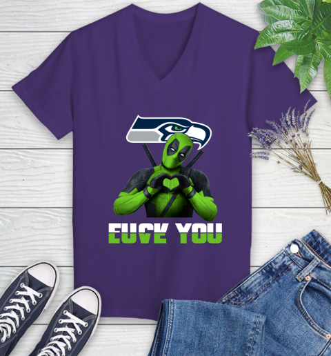 NHL Seattle Seahawks Deadpool Love You Fuck You Football Sports Women's V-Neck T-Shirt 3