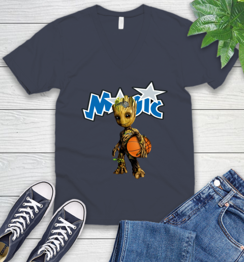 Orlando Magic NBA Basketball Groot Marvel Guardians Of The Galaxy V-Neck T-Shirt 9