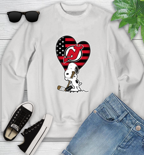 New Jersey Devils NHL Hockey The Peanuts Movie Adorable Snoopy Youth Sweatshirt