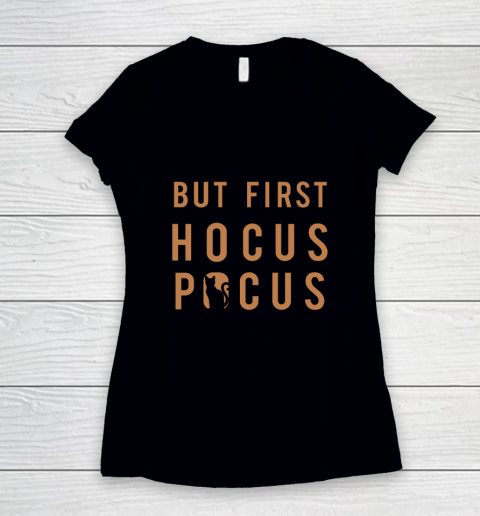 But First Hocus Pocus Black Cat Cutout Women's V-Neck T-Shirt
