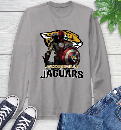 NFL Captain America Thor Spider Man Hawkeye Avengers Endgame Football Jacksonville Jaguars Long Sleeve T-Shirt 6